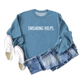 Sweat bleu avec imprimé blanc 'SWEARING HELPS' et ensemble décontracté en jean - S / Bleu (Police Blanche)