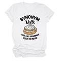 Detail of white cotton t-shirt with SYNONYM Rolls typography and cinnamon roll graphic - White (Black Text)