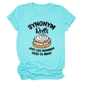 Detailed close-up of teal crewneck T-shirt featuring funny Synonym Rolls graphic print - Deep Water Blue (Black Text)