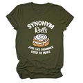 Detail of olive green t-shirt with SYNONYM Rolls print and rolled sleeve design - Army Green (White Text)