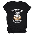 Close-up of Synonym Rolls graphic print on a black comfortable cotton t-shirt - Black (White Text)