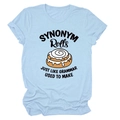 Detail of light blue cotton T-shirt featuring SYNONYM Rolls print and folded sleeves - Light Blue (Black Text)