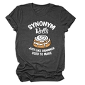 Detail of charcoal grey t-shirt featuring a cinnamon roll graphic and artistic text design - Heather Charcoal (White Text)