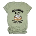 Detailed flat-lay of sage green cotton t-shirt with humorous Synonym Rolls graphic print - Olive Green (Black Text)