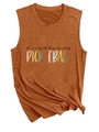 Karamelkleurige mouwloze pickleball top met 'It's a good day to play' print en knoopdetail - Gebrand Oranje