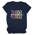 Navy blue women's t-shirt featuring colorful Third Grade block letter print on front - Navy Blue (White Text)