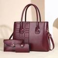 Ensemble trois pièces sac cabas bordeaux avec bandoulière et pochette élégante - Bordeaux