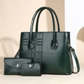 Ensemble 3 pièces de sacs vert foncé comprenant cabas, pochette et porte-cartes - Vert