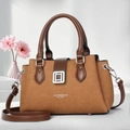 Chic tan leather tote bag with silver buckle and detachable shoulder strap for women - Earthy Yellow