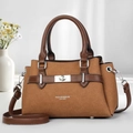 Elegant brown leather crossbody handbag with silver clasp and adjustable shoulder strap - Earthy Yellow
