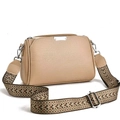 Schicke beige Umhängetasche aus genarbtem Leder mit gemustertem breitem Tragegurt - Hellbeige