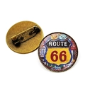 Détails recto-verso du badge Route 66 vintage avec fermoir à épingle de sûreté - Logo Route 66 Vintage Éléments Plaque d'Immatriculation (JY008183-9)