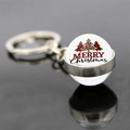 Christmas keychain with glass elk and tree patterns featuring Merry Christmas text on dark surface - Three Plaid Christmas Trees (JY008175-1)