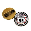 Broche cabochon verre Route 66 vintage avec motif drapeau US et support métal bronze - Logo Route 66 Fond Drapeau Américain (JY008183-3)