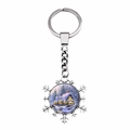 Silver snowflake keychain with scenic winter snow cabin glass cabochon pendant - Jy008220-11