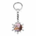Christmas snowflake keychain with a cozy winter snow cabin and tree scene illustration - Jy008220-8