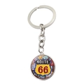 Détail du porte-clés Route 66 avec motifs de plaques vintage et anneau en alliage d'argent - Collage de Plaques d'Immatriculation Vintage Jaunes (JY008196-9)