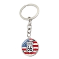 Détail du porte-clés Route 66 avec dôme en verre drapeau américain sur pendentif argent - Fond de Drapeau avec Panneau Routier Bouclier (JY008196-7)