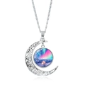 Northern Lights necklace with silver hollow moon pendant and aurora landscape - Snow Mountain Dome Cabin (JY008214-1)