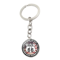 Porte-clés Route 66 classique avec drapeau américain et noms des huit États gravés - Bouclier Drapeau Étoilé avec Noms de Lieux (JY008196-3)