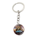 Porte-clés vintage Route 66 avec pendentif voiture de sport bleue et anneau en métal - Motif de Voiture de Sport Vintage Bleue (JY008196-5)