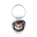 Schattige hartvormige sleutelhanger met kattenafbeelding en zilveren metalen hanger - Blauwoog Oranje Kat Stijl (JY008170-1)