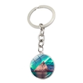 Detail view of round aurora borealis pendant keychain featuring snow mountains and northern lights - Aurora Snow Mountain Glow (JY008215-10)