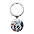 Détail du porte-clés Texas Route 66 avec drapeau vintage et finition en métal rustique - Style Thème Texas (JY008181-8)