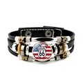 Détail d'un bracelet en cuir multicouche avec cabochon Route 66 et perles en métal - Style Fond Drapeau National (JY008191-7)