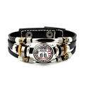 Bracelet multicouche en cuir rétro Route 66 avec breloques en bronze vintage pour adultes - Style Bouclier et Noms d'États (JY008191-3)
