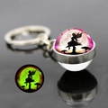 Luminous butterfly fairy keychain with glowing glass ball and silver metal ring - Fairy Sitting on Mushroom Silhouette Style (JY008269-5)
