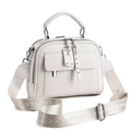 White lychee leather crossbody bag with wide chevron strap and silver hardware - Off White