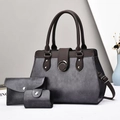 Three-piece women's handbag set in dark grey and brown matte faux leather for office use - Three-Piece Set / Gray