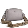 Gray lychee grain leather crossbody bag with a wide geometric woven shoulder strap - Gray