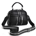 Minimalist black pebbled leather crossbody bag with adjustable geometric pattern strap - Black