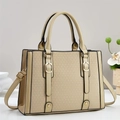 Bolso tote vintage beige grande con herrajes dorados y correa ajustable para mujer - Caqui