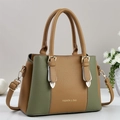 Chic two-tone khaki and olive green tote bag with litchi texture and gold hardware - Green