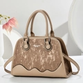 Elegante borsa a mano da donna kaki con tessuto metallizzato e inserti in pelle - caffè