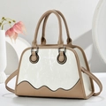 Elegant beige and khaki crossbody bag with wave texture base and twin handles - Off White