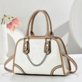 Elegant cream and brown leather handbag with vertical textures and metal chain strap - Off White