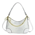 White snakeskin embossed hobo bag with a chunky gold chain and adjustable shoulder strap - Off White