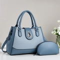 Elegant Morandi blue women's tote bag set with metal water drop clasp and shoulder strap - Blue