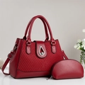 Red luxury tote bag set with woven detail and adjustable strap for professional women - Burgundy