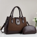 Ensemble sac à main marron en maille et cuir avec petite pochette et bandoulière réglable - Café