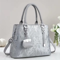 Chic silver grey vertical striped tote bag with top handles and adjustable shoulder strap - Gray