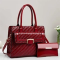 Rotes 2-teiliges Shopper-Set mit glänzender Webstruktur und passender Geldbörse - Rot
