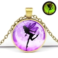 Glow-in-the-dark butterfly fairy necklace showing green luminous effect in the dark - Full Moon Fairy Style (JY008273-7)