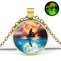 Collana Fata Fiori Farfalla Luminosa con pendente sirena e luna fosforescente - Stile Sirena Riflesso di Luna (JY008273-3)