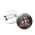 Detail of baseball pin badge showing front graphic and metal safety pin back closure - Loves Baseball Text Style (JY008284-12)