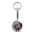 Silver US flag baseball spinner keychain featuring a baseball player silhouette design - Baseball Player Silhouette English Letters (JY008286-12)